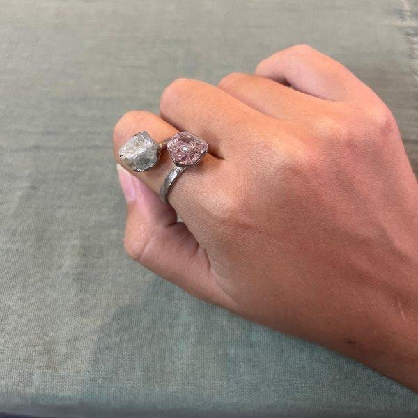 anillo baño plata doble piedra