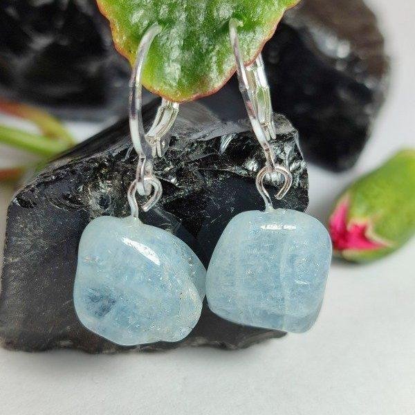 aros colgantes aguamarina rolada